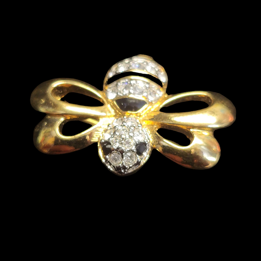 1990's Swarovski Swan Stamped Crystal Gold Plated Enamel Honey Bumble Bee Brooch Pin