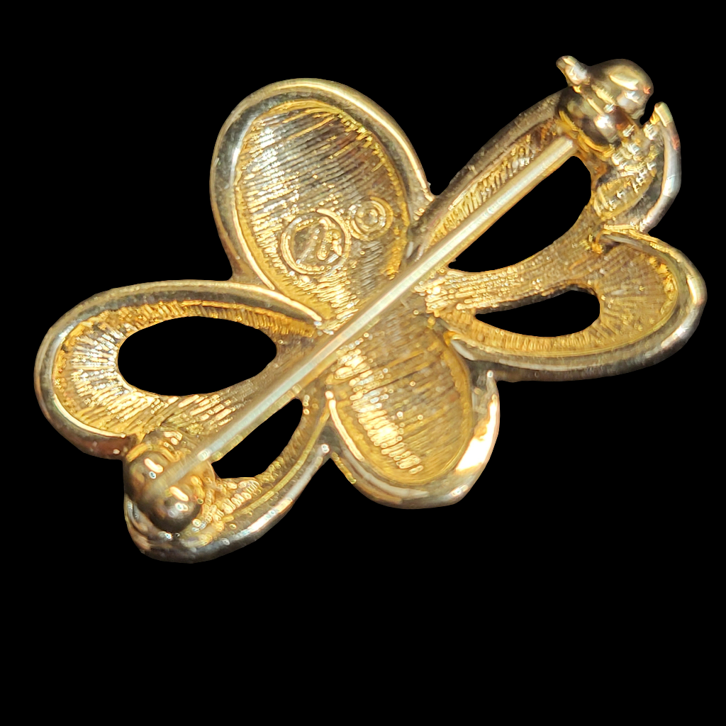 1990's Swarovski Swan Stamped Crystal Gold Plated Enamel Honey Bumble Bee Brooch Pin