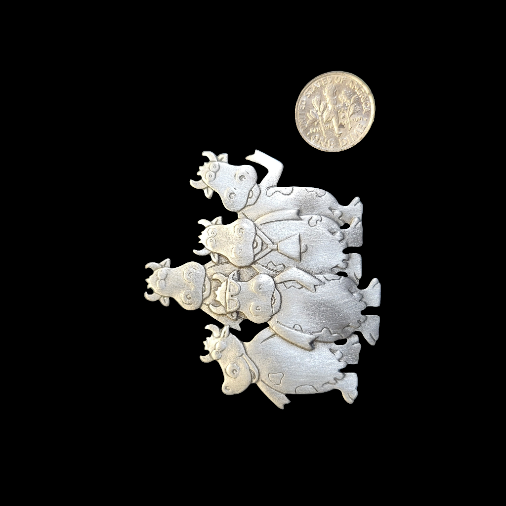 1988 Stamped JJ Jonette Happy Cows Silver Tone Brooch Pin